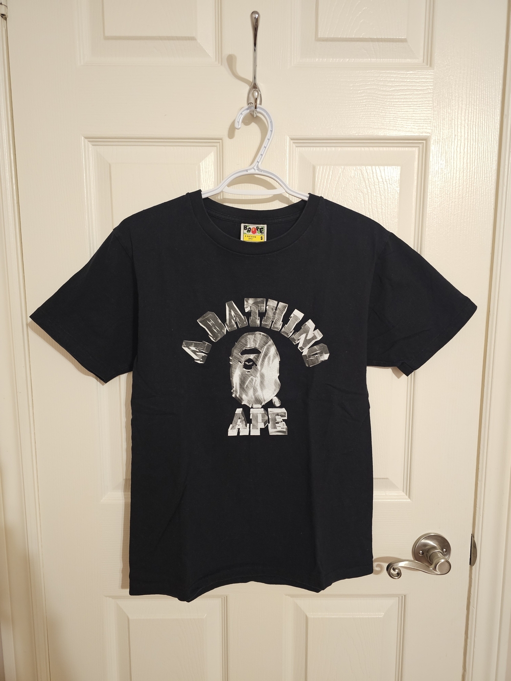 Bape A Bathing Ape Black Logo Tee with Metallic Print